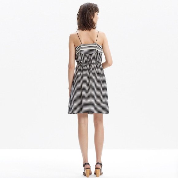 Madewell Striped Silk Tie -Waist Striped Dress Size 4 - Picture 2 of 8